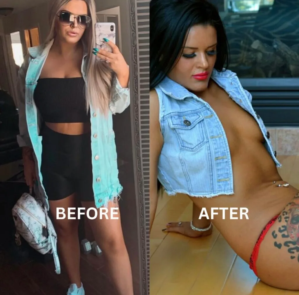 Before and after body transformation showcasing muscle gain