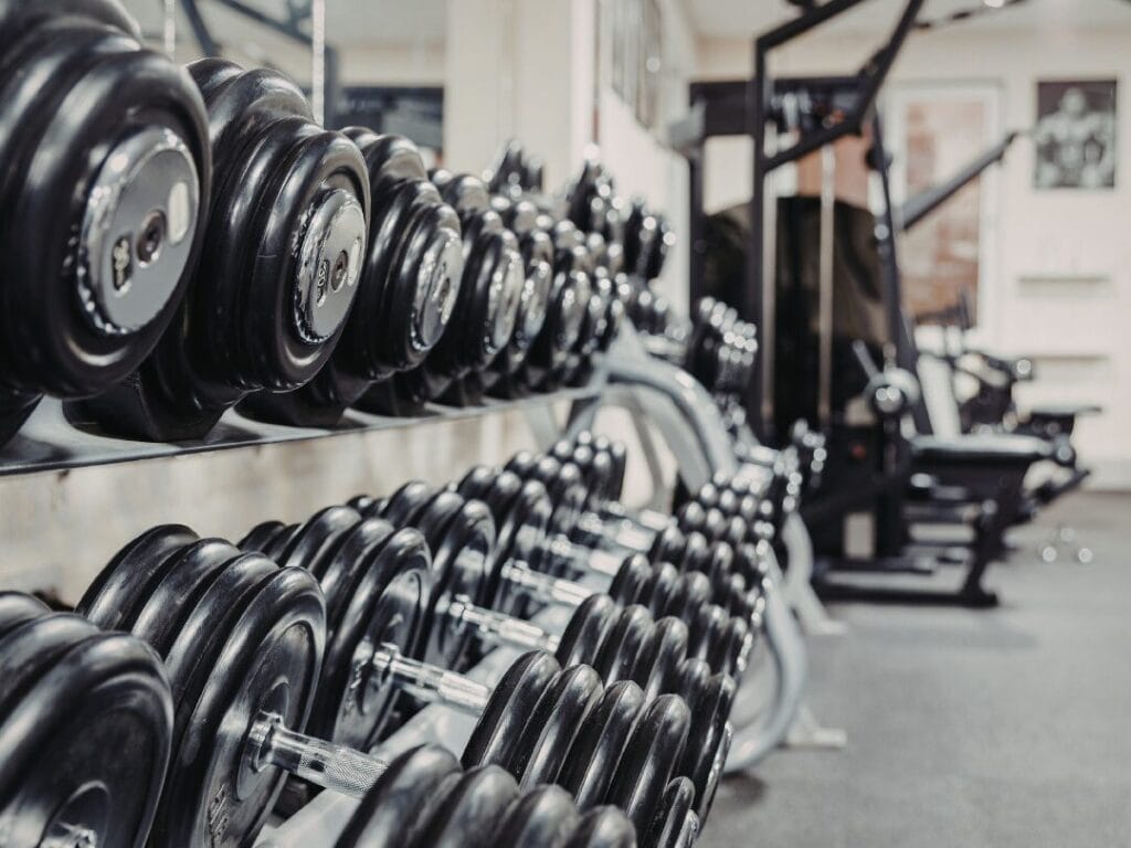 dumbbell rack at a private training gym in Vancouver